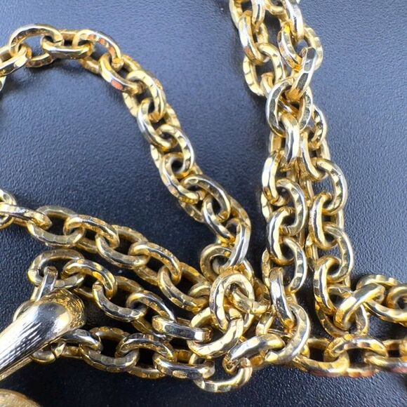 Vintage Crown TRIFARI Gold toneTwo Strand Chain Link Swirl Pendant Necklace - Picture 7 of 7